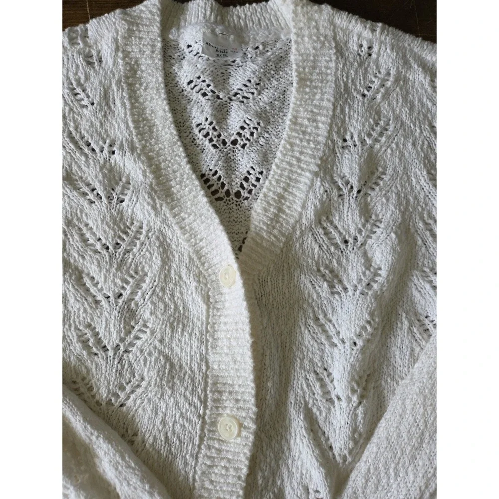 Abercrombie Kids‎ Girls 9/10 White Open Knit Button Front Cardigan Long Sleeve